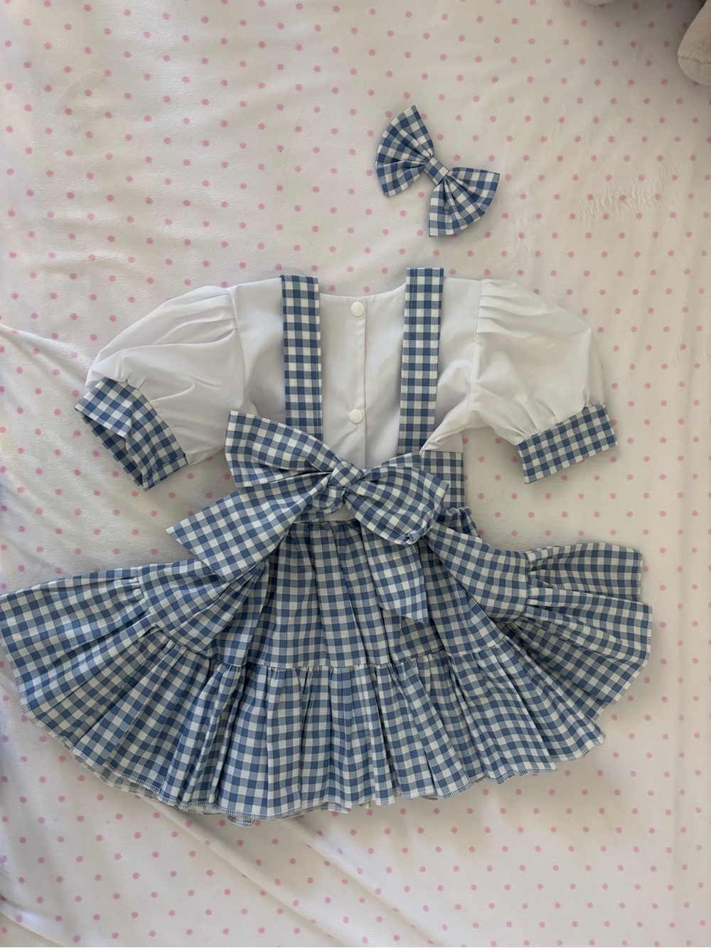 Blue Gingham Dorothy Dress with Puff Sleeve Blouse and Bow - Picture 4 of 10